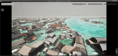 「3D仮想都市浸水シミュレーションモデル」による再現イメージ