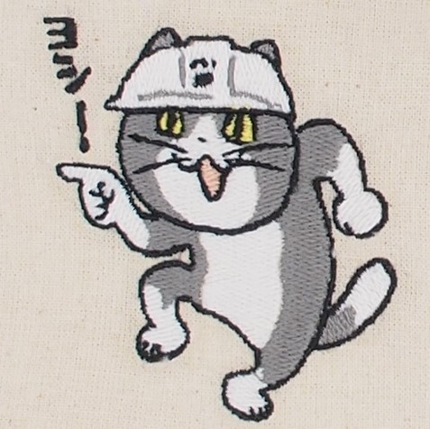 仕事猫 刺繍総柄巾着(3)