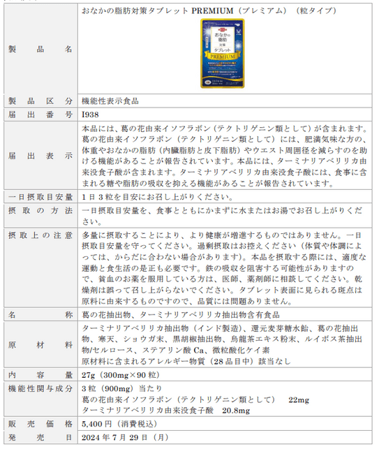 「おなかの脂肪対策タブレットPREMIUM（粒タイプ）」