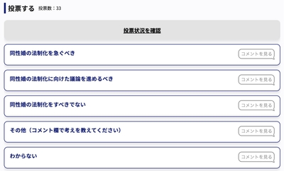 「同性婚の法制化をすべきか?」投票画面