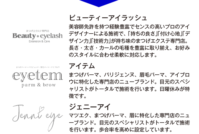 まつげエクステ・目もとケアサロンの ブランド別 展開
