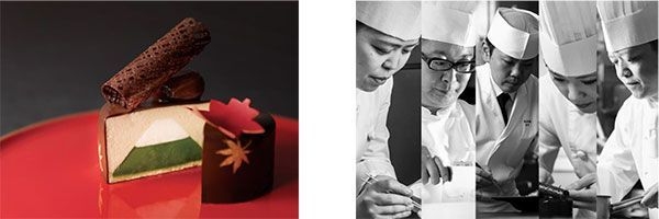 （左）デザート部門グランプリ作品 「雅（みやび）」（右）各部門グランプリ受賞の5名