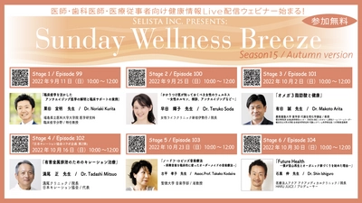 医師・歯科医師・薬剤師・医療従事者向け 《アンチエイジング・予防医療・栄養療法  無料Zoomオンラインセミナー！》 『Sunday Wellness Breeze, Season 15(全6 Stage)』 2022年9月11日(日)スタート！