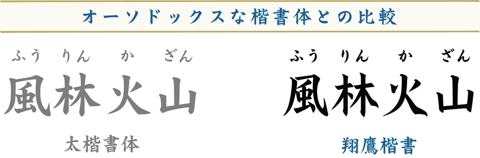 オーソドックスな楷書体との比較