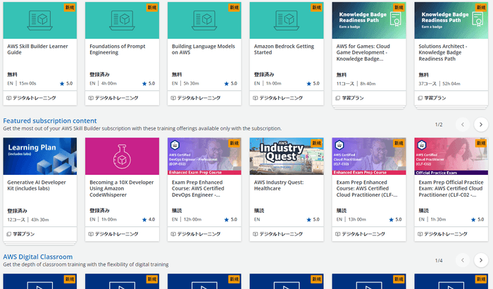 AWS Skill Builder利用イメージ①500を超えるオンデマンドコース