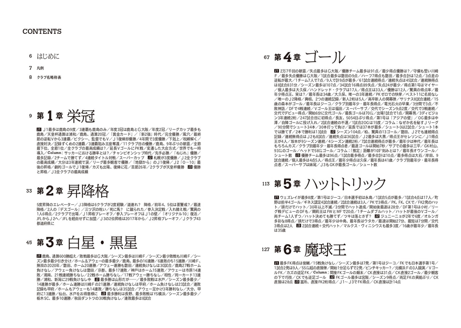 『J.LEAGUE FACT＆RECORD BOOK　“非”公式記録集1993～2025』（名取裕樹 著）目次①