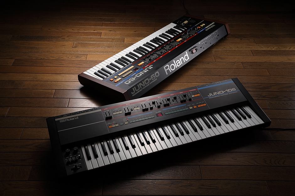 1980年代のローランドを代表するシンセサイザー「JUNO-60」(上)と「JUNO-106」