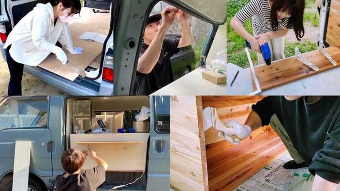 二人でキッチンカーをDIYした様子