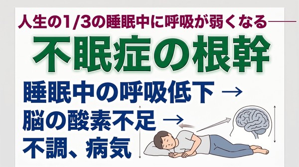人生の1/3の睡眠中に呼吸が弱くなる──不眠症の根幹。睡眠中の胸郭停止が脳の酸素供給を低下させる シリーズ第3回