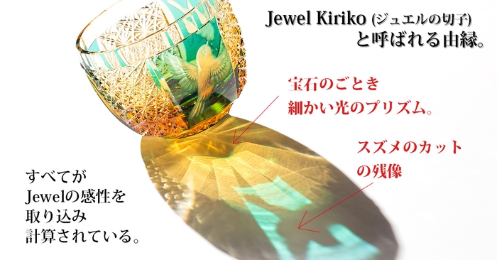 Jewel Kiriko 江戸切子×花岡グラヴィール　雀の酒杯