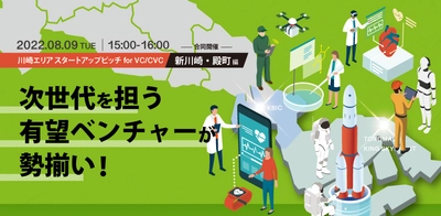 次世代を担う幅広い分野の有望ベンチャーが勢揃い。 川崎エリアのスタートアップがVCやCVCに向けて登壇する ピッチイベントを、8月9日（火）にオンラインで開催。