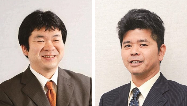 (左)生物理工学部医用工学科 准教授 西川 博昭 (右)生物理工学部食品安全工学科 准教授 石丸 恵