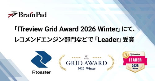 ブレインパッドの「Rtoaster」、 「ITreview Grid Award 2026 Winter」にて、 レコメンドエンジン部門の最高位「Leader」を21期連続受賞