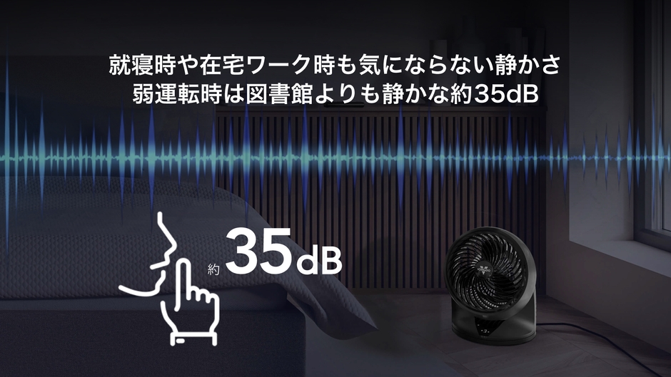 弱運転時は図書館より静かな約35dB