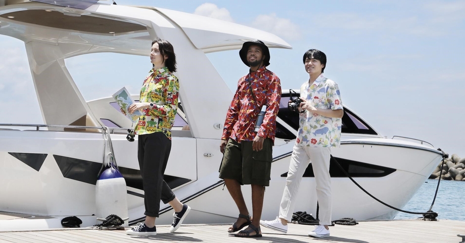 着用写真： 左よりルンパッパ柄・シザリガー柄・ホエルオー柄