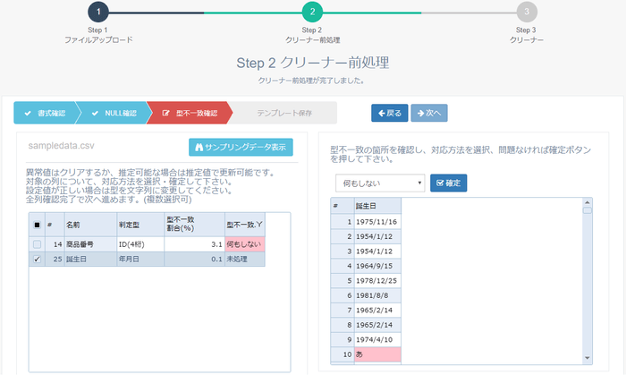 Cleaner型不一致確認
