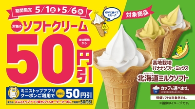 対象のソフトクリーム本体価格から50円引 販促画像