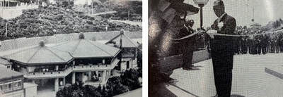 （左）1976年当時の様子、（右）中村三郎社長（開業当時）によるテープカットの様子