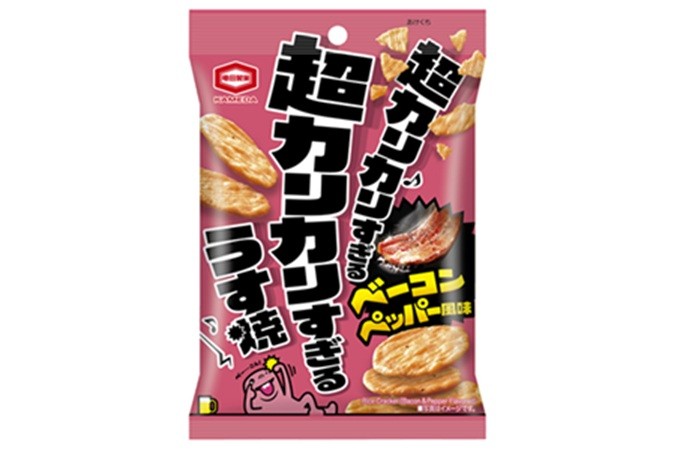 圧倒的超カリカリ食感で手がとまらない!
鉄板で焼いたようなカリカリベーコンの味わいが楽しめる
『超カリカリすぎるうす焼 ベーコン&ペッパー風味』 新発売