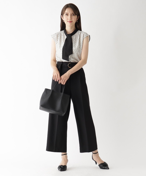 リネンタッチワイドパンツ(ブラック)