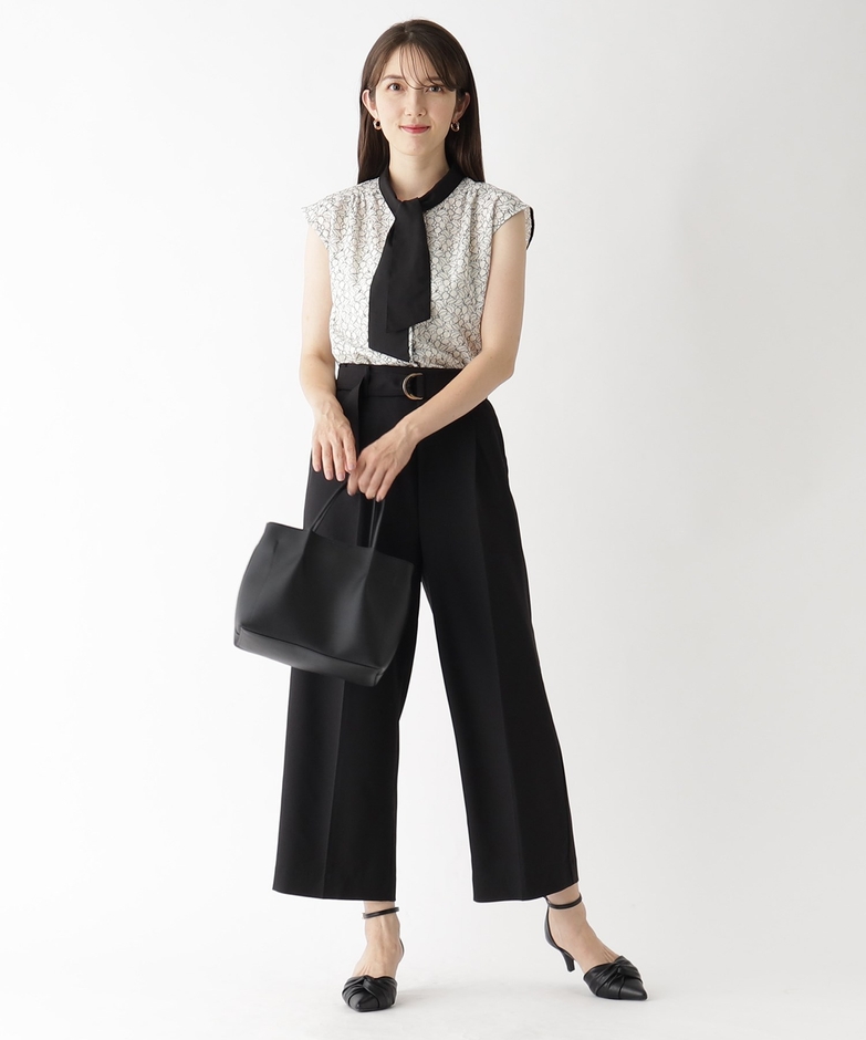 リネンタッチワイドパンツ(ブラック)