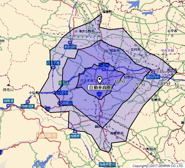 時間商圏分析例　※地図使用許諾／ゼンリンZ08LA第079号