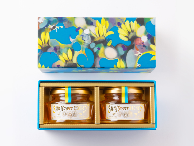 「QBG. Sunflower Honey from Ukraine ウクライナひまわりはちみつ アートギフトBOX」