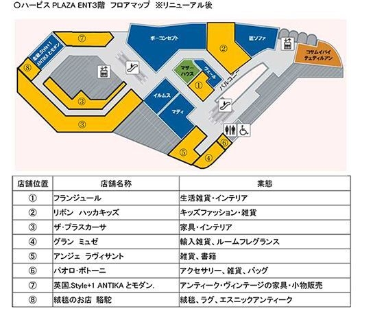 ハービスPLAZA ENT3階 フロアマップ ※リニューアル後