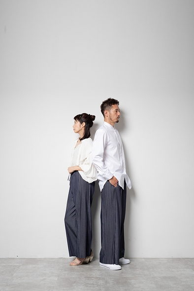 「綿100%デニム 洗っても取れないプリーツ!」ワイドパンツ1