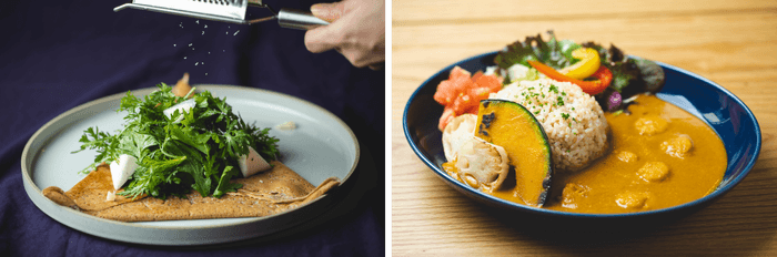 地元産の野菜を使った看板メニューのガレットやカレー (c)Waki Hamatsu