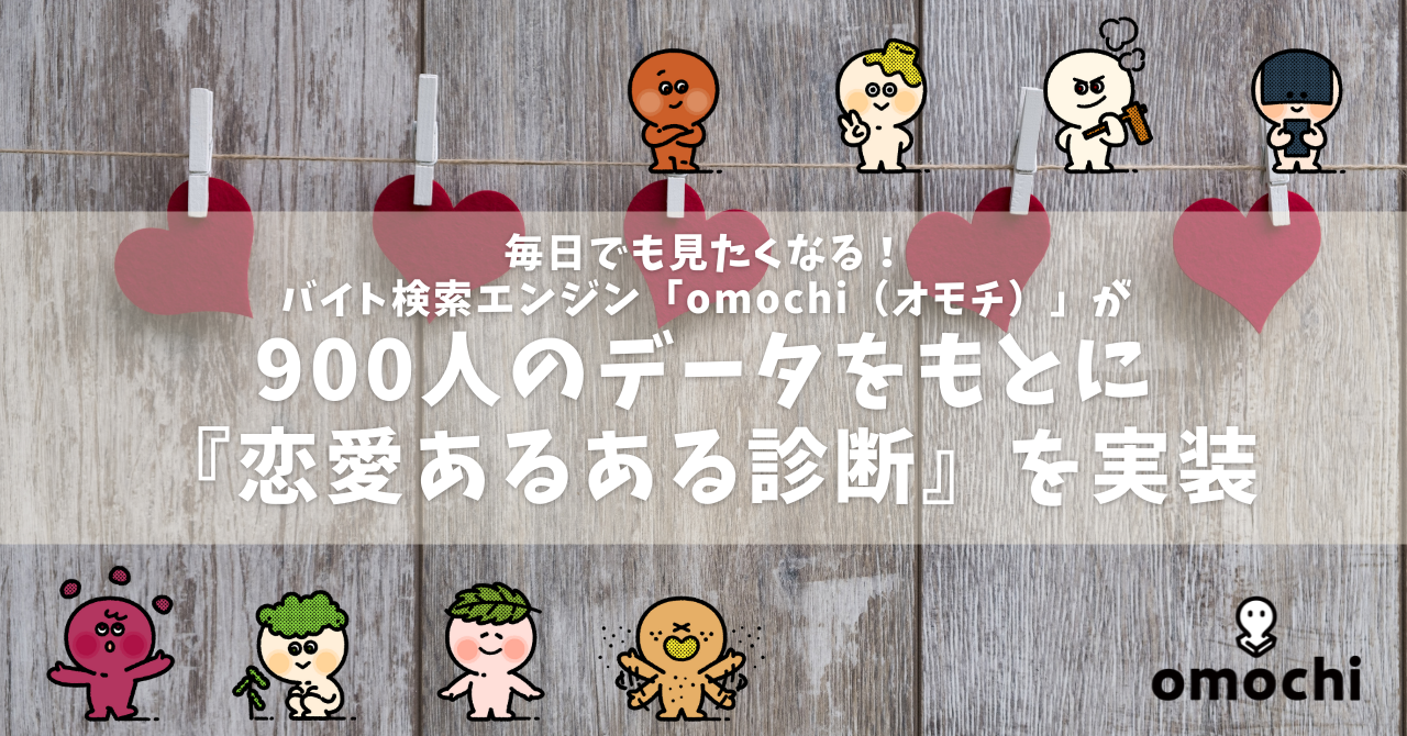 毎日でも見たくなる! バイト検索エンジン「omochi(オモチ)」が 全国の大学生900人のアンケートデータをもとに、『恋愛あるある診断』を実装