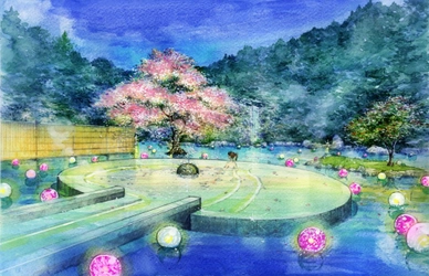 【青森屋】日本初！和紙の桜と浮玉が幻想的な絶景花見露天「ねぶた桜灯りの湯」新登場｜期間：2021年4月1日～5月31日