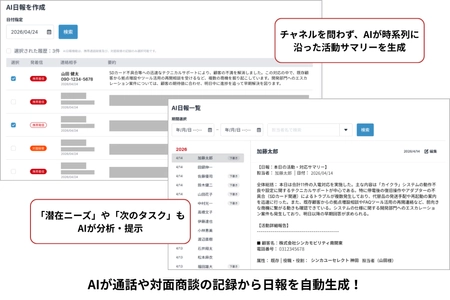 シンカ、AIコミュニケーション統合プラットフォーム「カイクラ」のAI業務日報機能をリリース