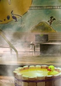 喜助温泉と桶チーズケーキ