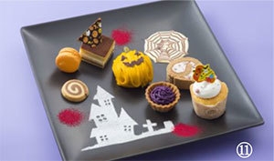 11)かぼちゃのスフレ、タルトレット(紫芋)