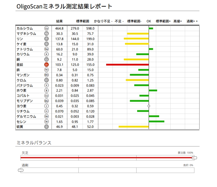 セミナーで使用するレポート例(1)からだにミネラルレポート