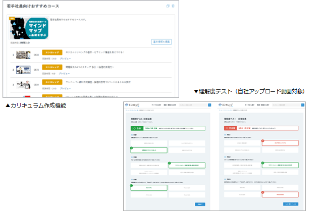 部署や役職別ごとにカリキュラムの作成が可能に。理解度テストで、学びを定着！