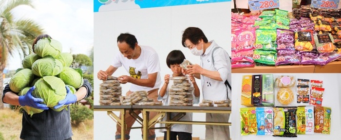 2025年GWイベントイメージ(キャベツ抱きかかえ放題、板こんにゃく積み上げ大会、こんにゃくミニゼリー、オリジナルお菓子試食販売)