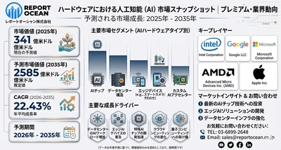 ハードウェアにおける人工知能（AI）市場、2035年までに2585億米ドル規模へ拡大｜次世代半導体革新を背景にCAGR 22.43％で急成長