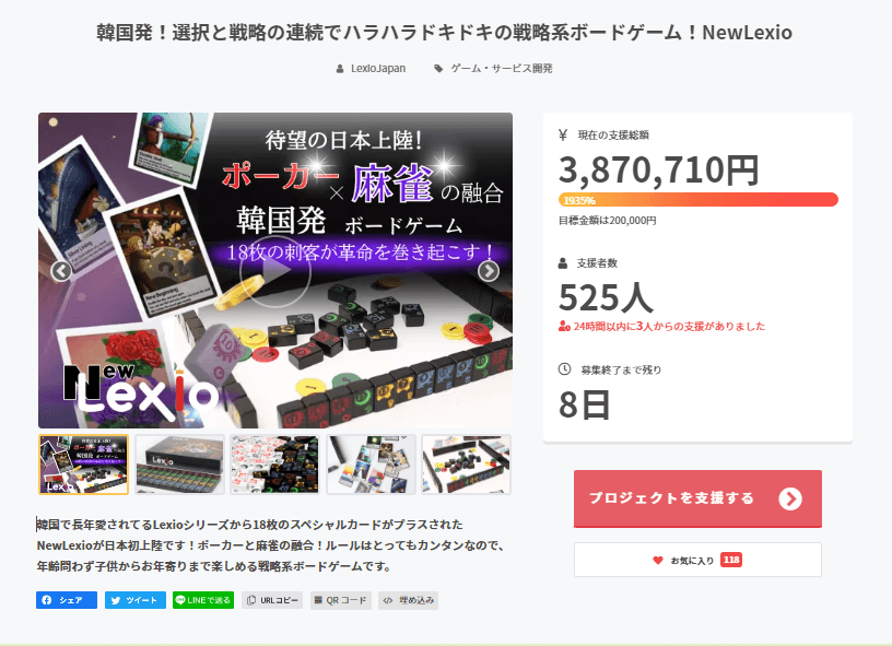 CAMPFIREは1,935％達成です