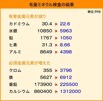 毛髪ミネラル検査の結果