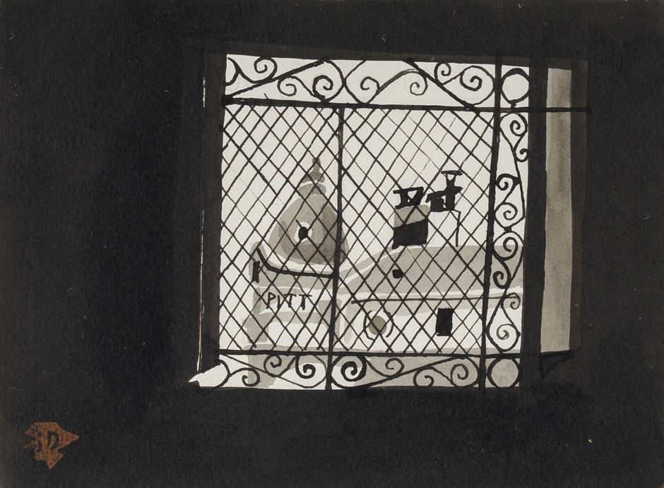堂本印象《プラド美術館の窓(美の跫音挿絵)》昭和27年(1952)京都府立堂本印象美術館蔵