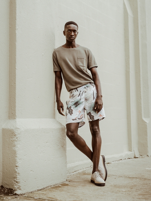 COLLETT PIGMENT DYE TEE&#44; TIMOTHY LOTUS SWIM SHORTS