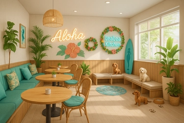 名駅エリア初※ 店内同伴OK＆“看板犬がいる”ハワイアンカフェ誕生
愛犬と一緒に、涼しく・暖かく寛げる「LeaLea Kitchen」2026年3月リニューアルオープン
※自社調べ（名駅徒歩圏・店内愛犬同伴型）