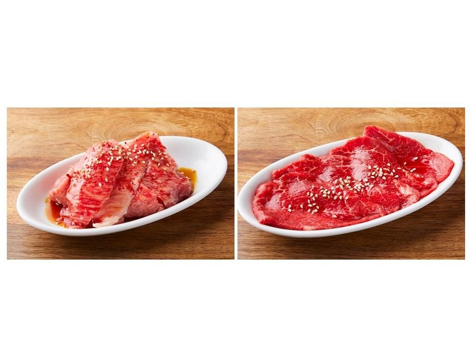 左:黒毛和牛切り落とし680円　右：赤身ロース780円