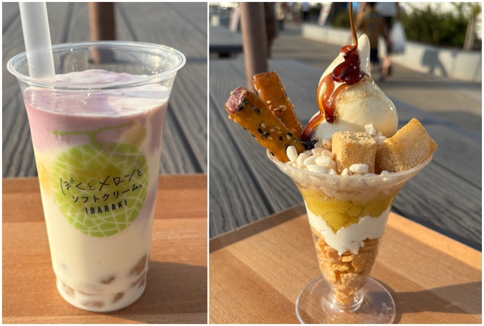 (左)まぜま～ぜおいもシェイク／(右)ぼくのお芋サンデー