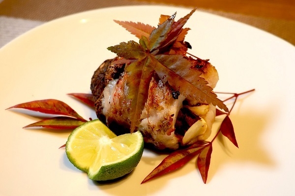 焼物 甘鯛・松茸の挟み焼き すだち添え