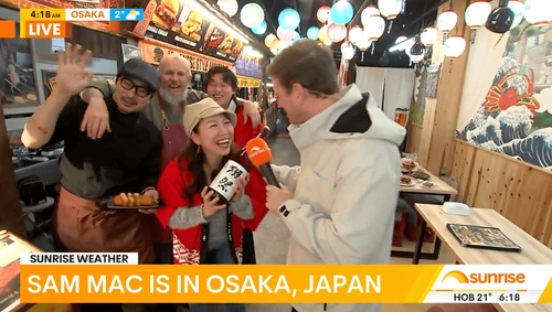 大阪・道頓堀のフードホール「道頓堀 屋台村 祭」 豪州No.1朝番組『Sunrise』が生中継、新店2店舗も好評スタート
