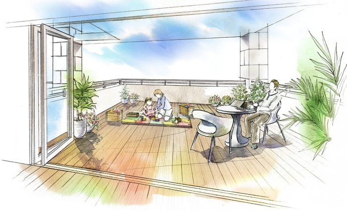 バルコニーの使い方　積み木で遊ぼう