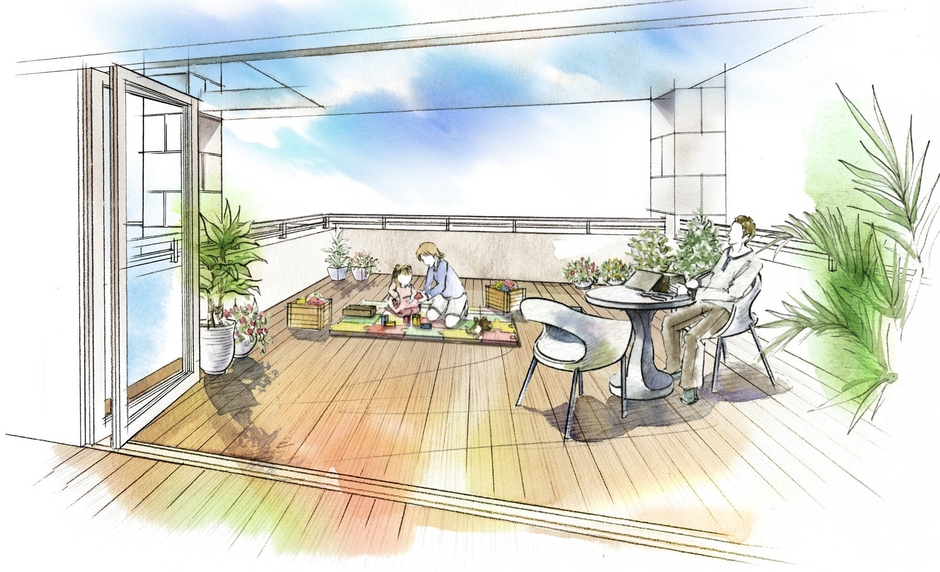 バルコニーの使い方　積み木で遊ぼう